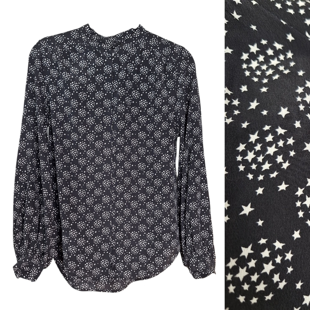 Equipment Femme 100% Silk Blouse Top Womens XS Star Print Long Sleeve Whimsigoth